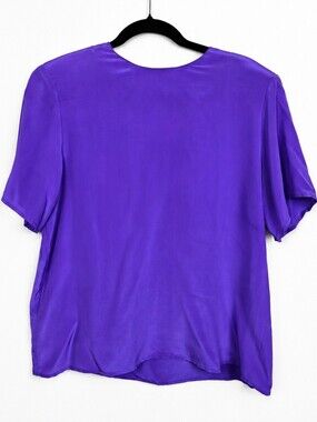 Vintage K Arnold 100% Silk Purple Short Sleeve Blouse Top M